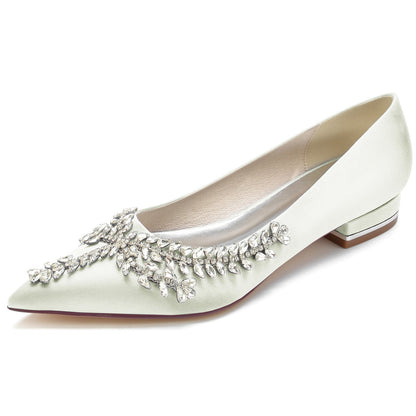 Damen Seidensatin Flacher Absatz Mit Geschlossener Spitze Strass Brautschuhe