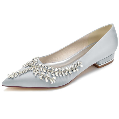Damen Seidensatin Flacher Absatz Mit Geschlossener Spitze Strass Brautschuhe