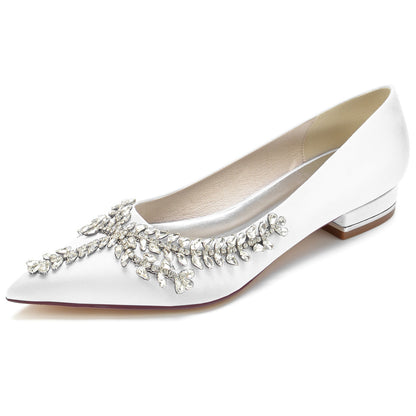 Damen Seidensatin Flacher Absatz Mit Geschlossener Spitze Strass Brautschuhe