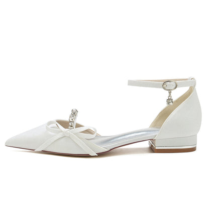 Damen Stretch Glitzer Mit Knöchelriemen Bowknot Strass Geschlossene Zehenpartie Flacher Absatz Partyschuhe
