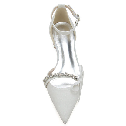 Damen Stretch Glitzer Mit Knöchelriemen Bowknot Strass Geschlossene Zehenpartie Flacher Absatz Partyschuhe