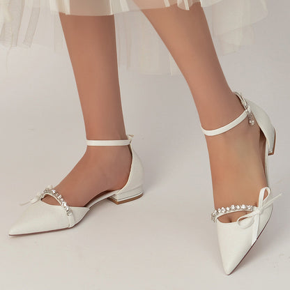 Damen Stretch Glitzer Mit Knöchelriemen Bowknot Strass Geschlossene Zehenpartie Flacher Absatz Partyschuhe