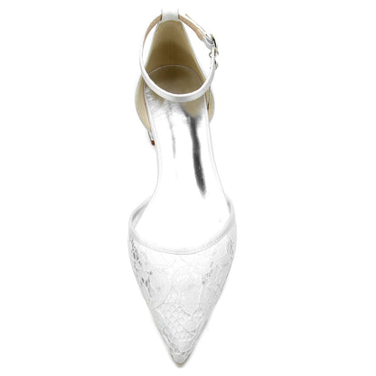 Damen Spitze Mit Knöchelriemen Spitze Geschlossene Zehen Flacher Absatz Hochzeitsschuhe