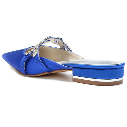 Damen Seidensatin mit geschlossener Spitze Flacher Absatz Strass Brautschuhe
