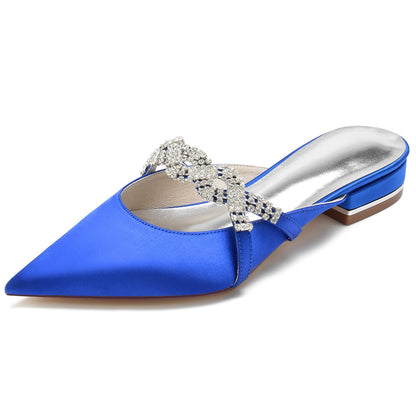 Damen Seidensatin mit geschlossener Spitze Flacher Absatz Strass Brautschuhe