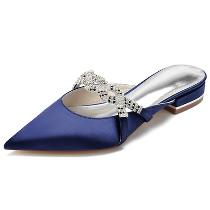 Damen Seidensatin mit geschlossener Spitze Flacher Absatz Strass Brautschuhe