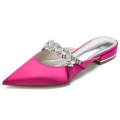 Damen Seidensatin mit geschlossener Spitze Flacher Absatz Strass Brautschuhe