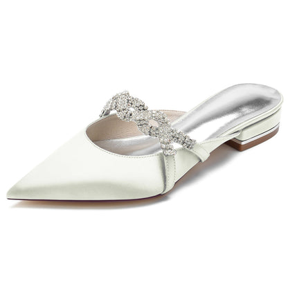 Damen Seidensatin mit geschlossener Spitze Flacher Absatz Strass Brautschuhe