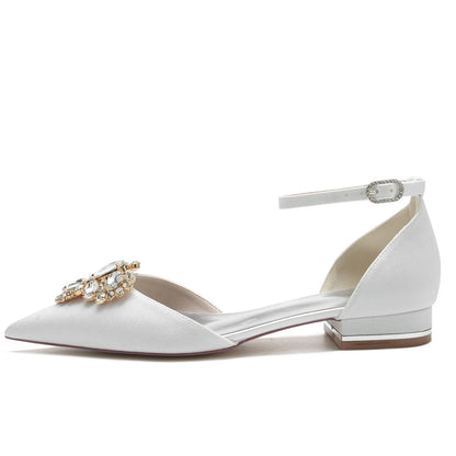 Damen Stretch Glitzer Mit Knöchelriemen Strass Geschlossene Zehenpartie Flacher Absatz Partyschuhe