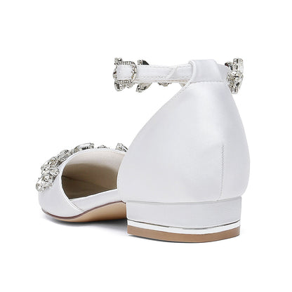Damen Seidensatin mit Strass Knöchelriemen Flacher Absatz Geschlossene Zehen Partyschuhe