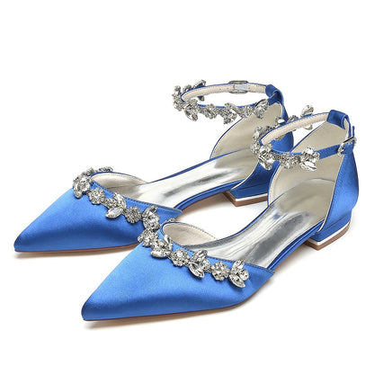 Damen Seidensatin mit Strass Knöchelriemen Flacher Absatz Geschlossene Zehen Partyschuhe