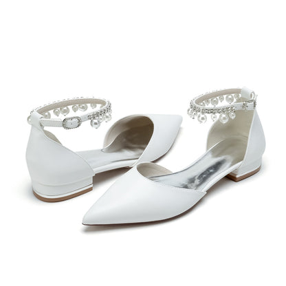 Damen PU mit Perlen Strass Knöchelriemen Quaste Geschlossene Zehen Flacher Absatz Abendschuhe