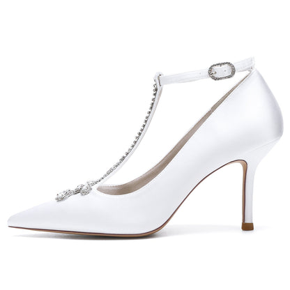 Damen Knöchelriemen Seidensatin mit Strass Geschlossene Zehen Stilettoabsatz Brautschuhe