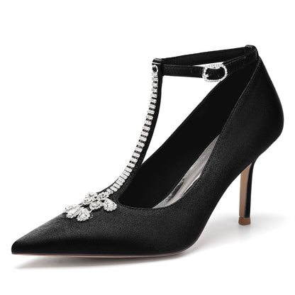 Damen Knöchelriemen Seidensatin mit Strass Geschlossene Zehen Stilettoabsatz Brautschuhe