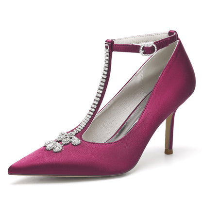 Damen Knöchelriemen Seidensatin mit Strass Geschlossene Zehen Stilettoabsatz Brautschuhe