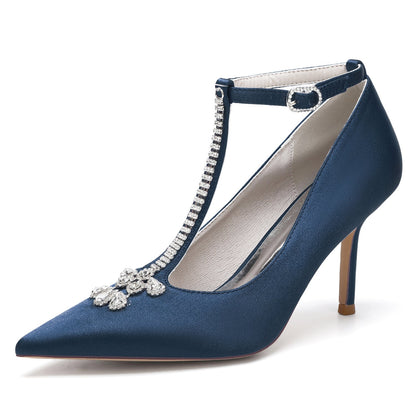 Damen Knöchelriemen Seidensatin mit Strass Geschlossene Zehen Stilettoabsatz Brautschuhe