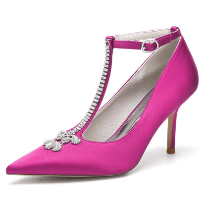 Damen Knöchelriemen Seidensatin mit Strass Geschlossene Zehen Stilettoabsatz Brautschuhe