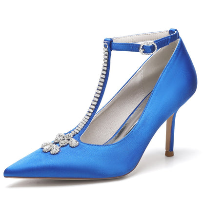Damen Knöchelriemen Seidensatin mit Strass Geschlossene Zehen Stilettoabsatz Brautschuhe