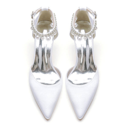 Damen Seidensatin Mit Knöchelriemen Perle Strass Quaste Geschlossene Zehen Stiletto Absatz Party Schuhe