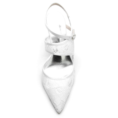 Damen Seidensatin Mit Knöchelriemen Spitze Geschlossene Zehen Stiletto Absatz Party Schuhe
