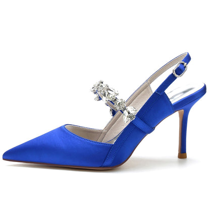 Damen Stilettoabsatz Seidensatin Mit Knöchelriemen Strass Geschlossene Zehen Partyschuhe
