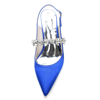Damen Stilettoabsatz Seidensatin Mit Knöchelriemen Strass Geschlossene Zehen Partyschuhe