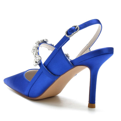Damen Stilettoabsatz Seidensatin Mit Knöchelriemen Strass Geschlossene Zehen Partyschuhe