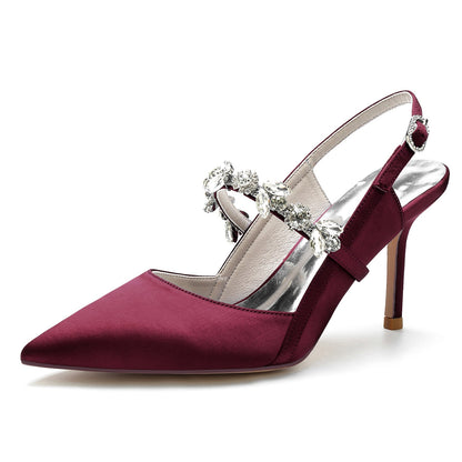 Damen Stilettoabsatz Seidensatin Mit Knöchelriemen Strass Geschlossene Zehen Partyschuhe