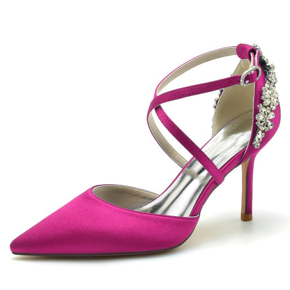 Damen Seidensatin Geschlossene Zehenpartie Knöchelriemen Stilettoabsatz Hochzeitsschuhe