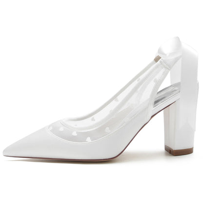 Damen Seidensatin mit Spitze Schnürung Geschlossene Zehenpartie Blockabsatz Partyschuhe