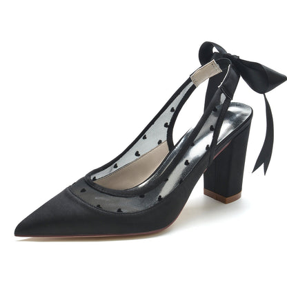 Damen Seidensatin mit Spitze Schnürung Geschlossene Zehenpartie Blockabsatz Partyschuhe