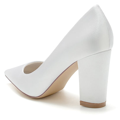 Damen Seidensatin mit Blumen-Strass Geschlossene Zehenpartie Blockabsatz Abendschuhe