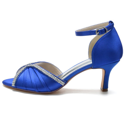 Damen Knöchelriemen Seidensatin mit Strass Peep Toe Spool Heel Brautschuhe