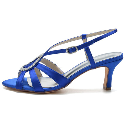 Damen Seidensatin mit Strass Peep Toe Spool Heel Party Schuhe