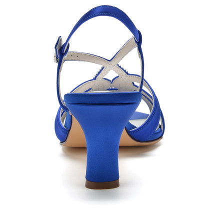 Damen Seidensatin mit Strass Peep Toe Spool Heel Party Schuhe