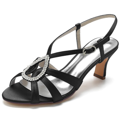 Damen Seidensatin mit Strass Peep Toe Spool Heel Party Schuhe