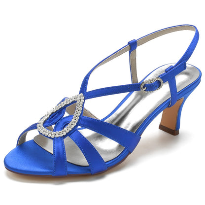 Damen Seidensatin mit Strass Peep Toe Spool Heel Party Schuhe