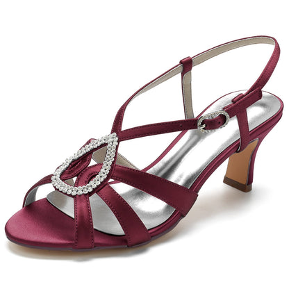 Damen Seidensatin mit Strass Peep Toe Spool Heel Party Schuhe