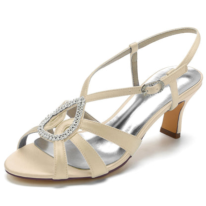 Damen Seidensatin mit Strass Peep Toe Spool Heel Party Schuhe