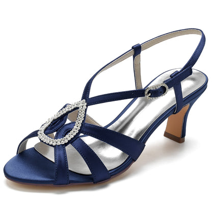 Damen Seidensatin mit Strass Peep Toe Spool Heel Party Schuhe