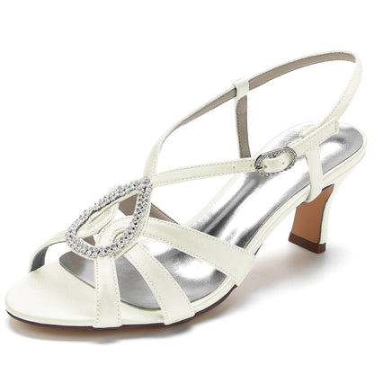 Damen Seidensatin mit Strass Peep Toe Spool Heel Party Schuhe