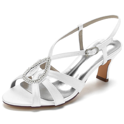 Damen Seidensatin mit Strass Peep Toe Spool Heel Party Schuhe