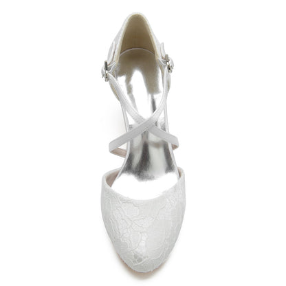 Damen Spitze Mit Knöchelriemen Spitze Geschlossene Zehenpartie Spool Heel Brautschuhe