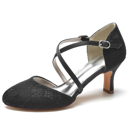 Damen Spitze Mit Knöchelriemen Spitze Geschlossene Zehenpartie Spool Heel Brautschuhe