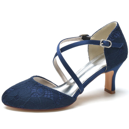 Damen Spitze Mit Knöchelriemen Spitze Geschlossene Zehenpartie Spool Heel Brautschuhe
