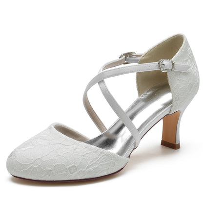 Damen Spitze Mit Knöchelriemen Spitze Geschlossene Zehenpartie Spool Heel Brautschuhe