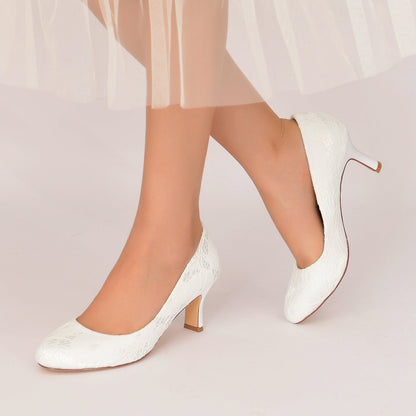 Damen Spitze Seidensatin Mit Spitze Geschlossene Zehenpartie Spool Heel Abendschuhe