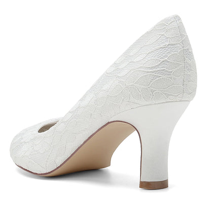 Damen Spitze Seidensatin Mit Spitze Geschlossene Zehenpartie Spool Heel Party Schuhe