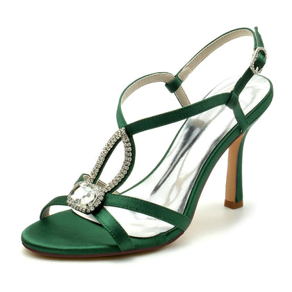 Damen Seidensatin Strass Mit Knöchelriemen Peep Toe Stiletto Absatz Abendschuhe
