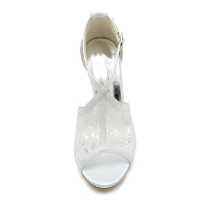 Damen Abendschuhe mit Spitze und Knöchelriemen, Peep-Toe, Stiletto-Absatz
